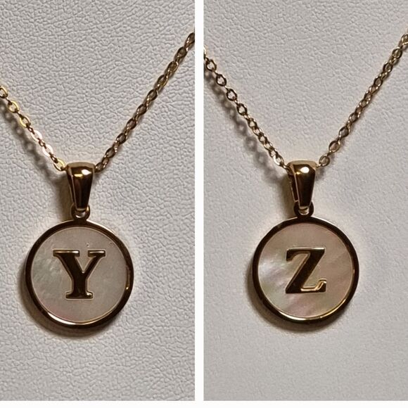 SHELL INITIAL PENDANT NECKLACE stainless steel gold plated Y or Z - Picture 1 of 10